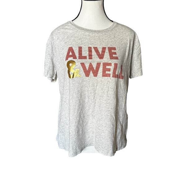 J.Crew T Shirt Womens Medium Alive & Well Print Heathered Gray Crew Neck Shiny - Picture 1 of 8